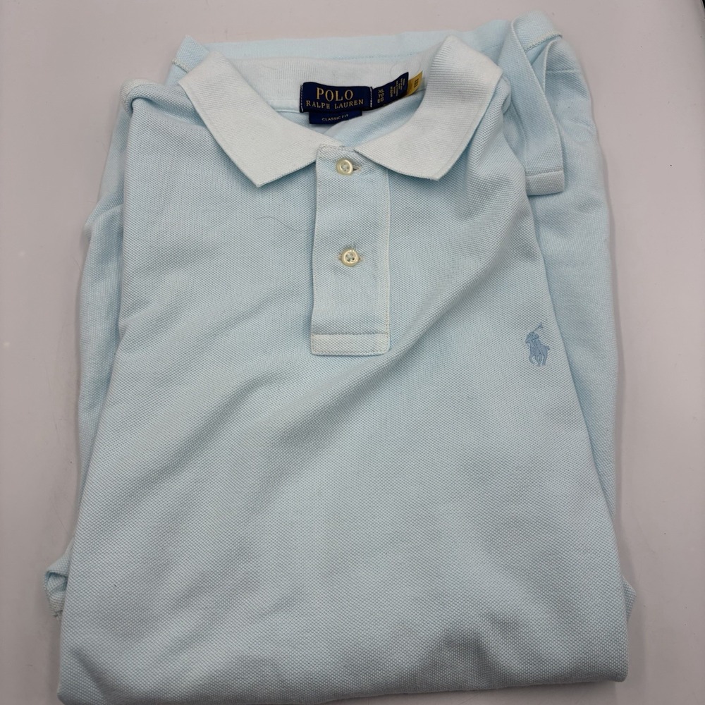 Polo Ralph Lauren Men XL Polo Shirt Light Blue Cotton Short Sleeve Classic Fit